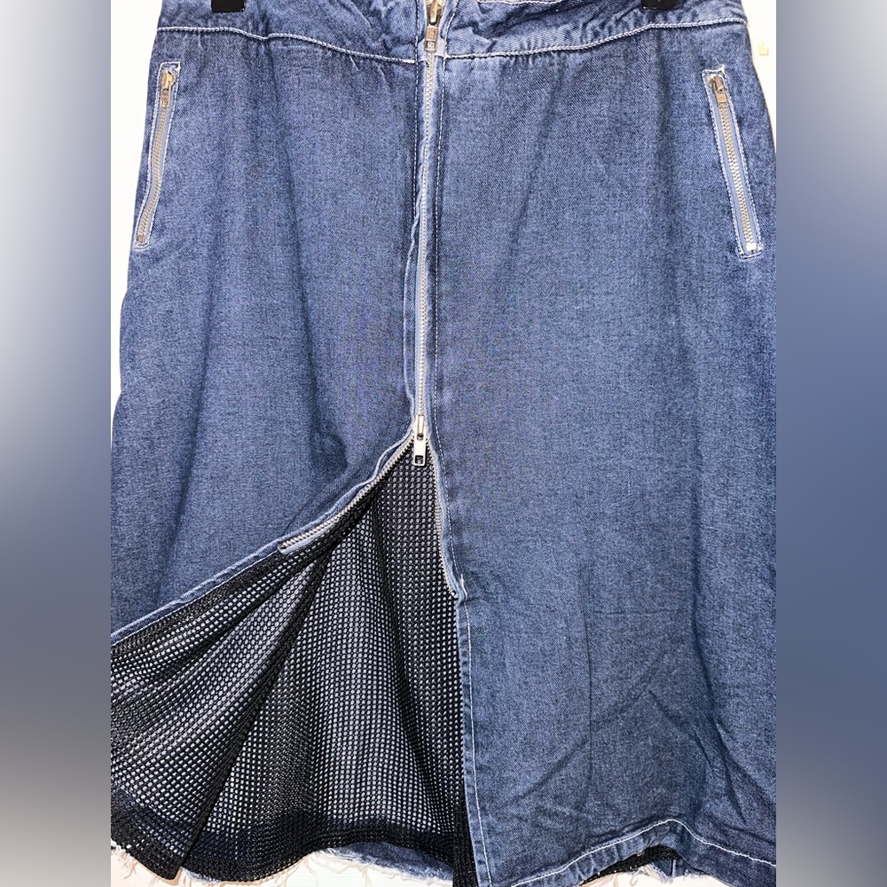 Vintage 90s Denim Zip-Up Front Mesh Skirt